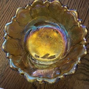 Vintage Indiana Glass Co. Wild Rose yellow  Marigold Carnival Glass Bowl